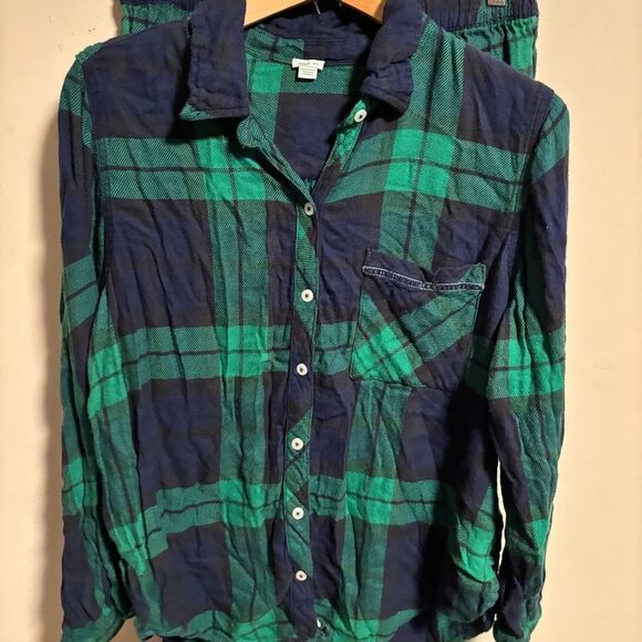 aerie Plaid Flannel matching Pajama set - Green/Black, Size Small Medium - Picture 8 of 14
